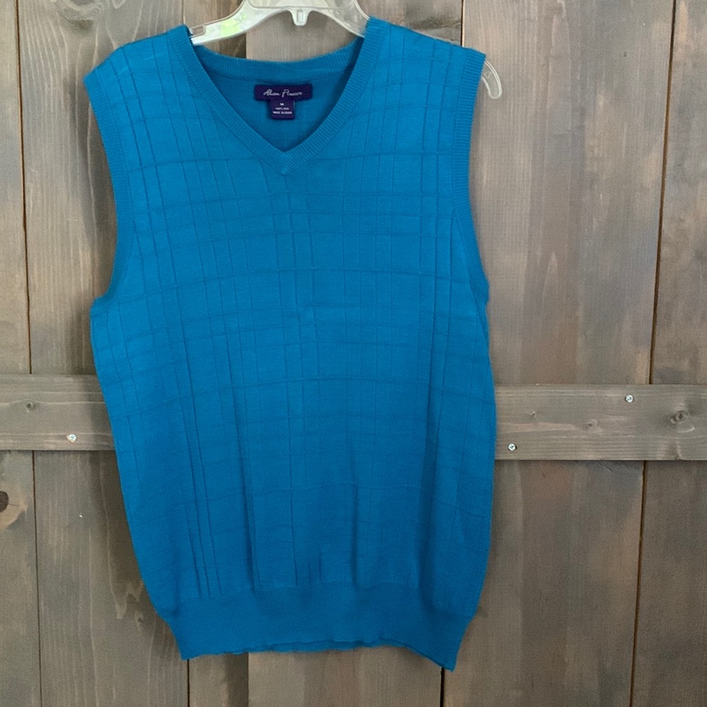 Turquoise Silk Knit Sweater Vest Alan Flusser Mens M, V neck